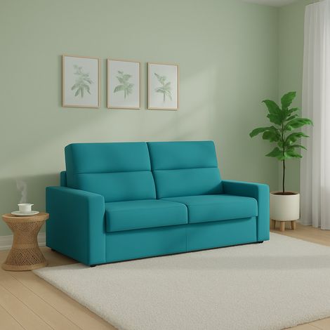 Dmora - Sofá cama 2 plazas None, Sofá convertible para salón, acolchado, desenfundable, calidad 100% Made in Italy, 180x95 h100 cm, Azul claro (1/5)