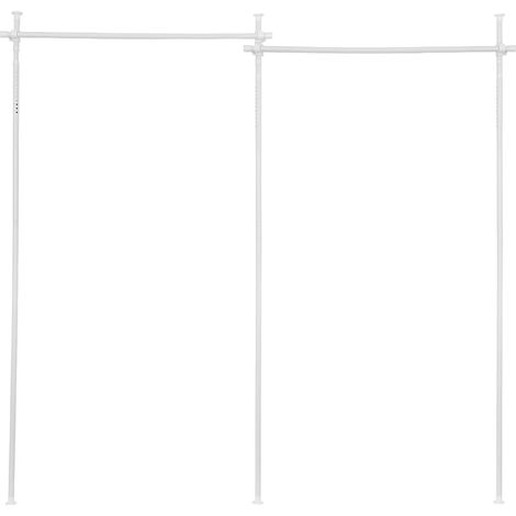 HAUTOUR Tringle à rideaux extensible, séparateur de pièce, stable, flexible, sans perçage, autoportant, blanc, en acier au carbone, hauteur réglable, pour balcon, chambre, salon, bureau (1/5)