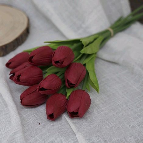 10 Bouquet de Poignée de Tulipes Vintage Européen, Bouquet D'arrangement de Fausses Tulipes pour la Décoration de Mariage de Bureau à Domicile (C) (1/5)