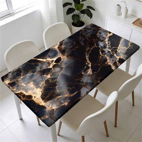 Housse de table élastique 120x80 cm, lavable, imperméable, marbre noir