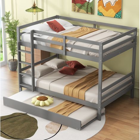 Litera de madera de pino y MDF gris 140x200 cm con cama extraíble y escalera lateral (1/5)