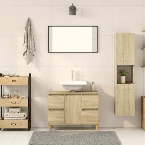 Meuble de Salle de Bain avec Étagère, Rangement Vertical en Panneaux de Particules, Couleur Chêne Sonoma, 30 x 30 x 130 cm (1/5)