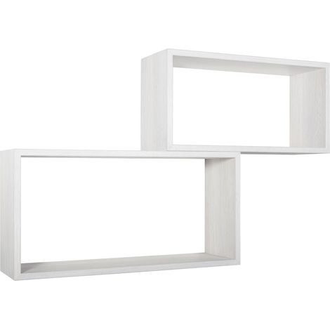 Set 2 Mensole Cubo da Parete Rettangolare in Fibra di Legno Bislungo Rovere Sbiancato (1/5)
