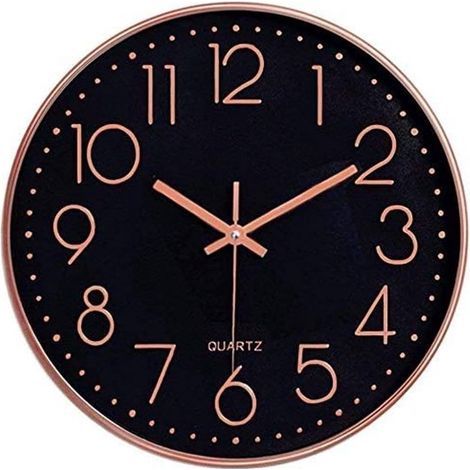 30 cm geräuschlose Wanduhr – Luxusuhr in Schwarz und Gold – Batteriebetriebenes Quarzwerk für geräuschlosen Betrieb – Elegante Wanddekoration für Büro oder Wohnzimmer