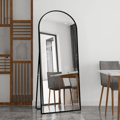Espejo arqueado de cuerpo entero de 80 x 180 cm, con soporte ajustable, espejo de pie sencillo, marco de aluminio negro, para colgar de pie o inclinado, para decoración del hogar, pared, sala de estar (1/5)