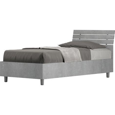 Letto Singolo 80x190 cm Senza Rete Ankel Testata Doghe Inclinata Cemento (1/5)
