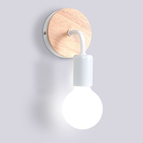 Retro Wall Lights Vintage Wall Lights E27 Modern Wood Wall Light For Kids Room Bedroom Bar Hotel (No Bulb) White (1/5)