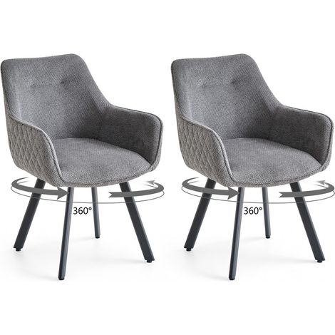 Wokaka Pack de 2 sillas giratorias de 360°, Silla de comedor moderna, Sillas con respaldo alto en motivo de rombos, Cocina de lino, Gris oscuro (1/5)