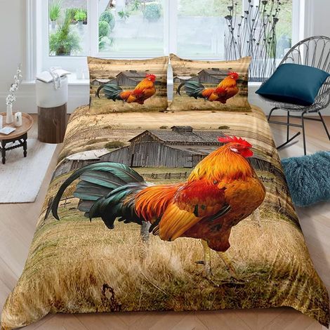 Bettwäsche-Set 155x220 cm 3-teilig Bauernhof Motiv Hahn 100% Mikrofaser