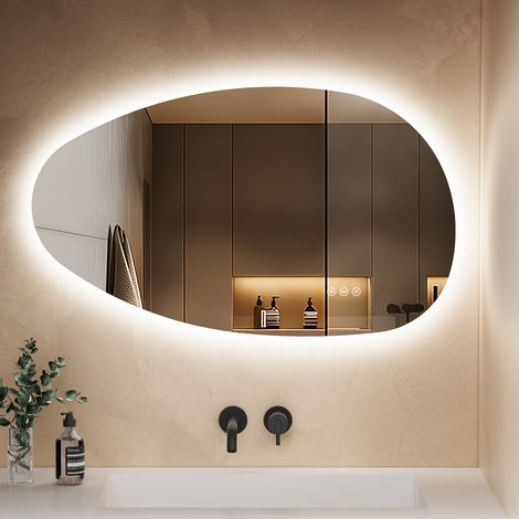 S'AFIELINA Badspiegel mit Beleuchtung 85×50cm LED Touch Schalter Wandspiegel 3 Lichtfarben und Dimmbar, Anti-Beschlag- und Memory-Funktion