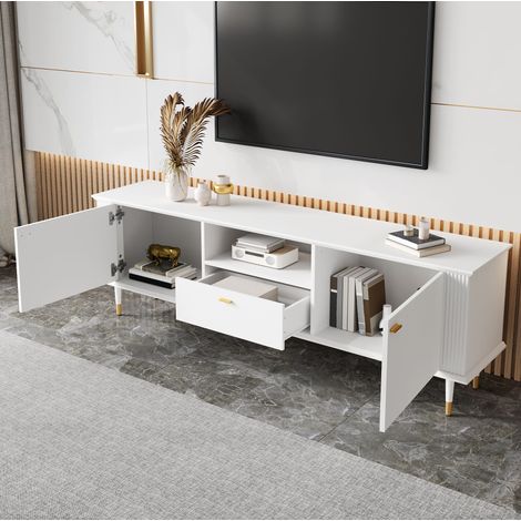 Mobile TV in MDF bianco con 2 ante, nicchia aperta e cassetto, 170 x 36 x 54 cm (1/5)