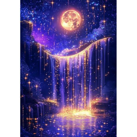 5D Diamond Painting Mond Wasserfall Set für Erwachsene, 30x40cm (1/4)