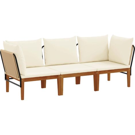 vidaXL 3 pcs Garden Lounge Set with Cushions Solid Acacia Wood & Rope (1/5)