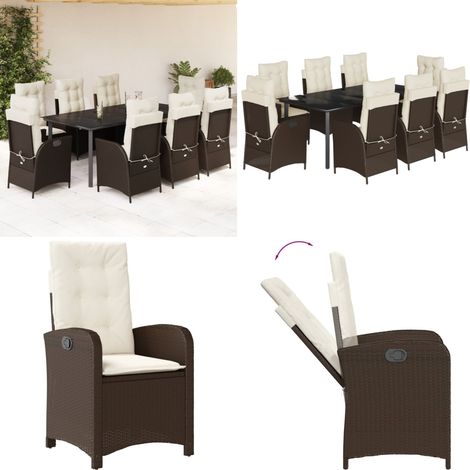 9-tlg. Garten-Essgruppe mit Kissen Braun Poly Rattan - Gartentisch - Gartenstuhl (1/5)