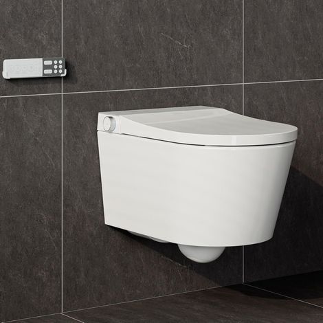 HOROW Shower Toilet Intelligent Wall Toilet Rimless with Multiple Shower Modes Smart Toilet with Heated Toilet Seat Hanging Toilet with Bidet Function Taharet Toilet with UV Sterilisation and (1/5)