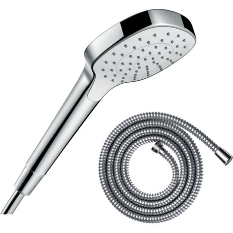 HANSGROHE Croma Select E EcoSmart rociador blanco/cromo + flexo de ducha HANSGROHE Metaflex cromado 1,60 m