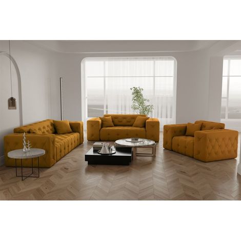Sofaset Designersofa CHANTAL 3-2-1 in Stoff Opera Velvet Gelbgold (1/5)