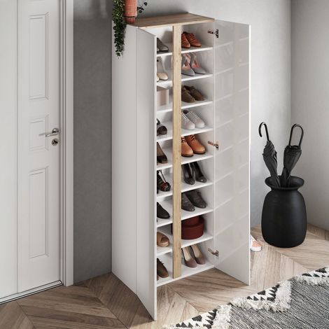 Mehrzweckschrank 2 Türen Gradoli, Schubladen, 8 Fächer, Made in Italy, 70x185h cm, Hochglanz Weiß (1/5)