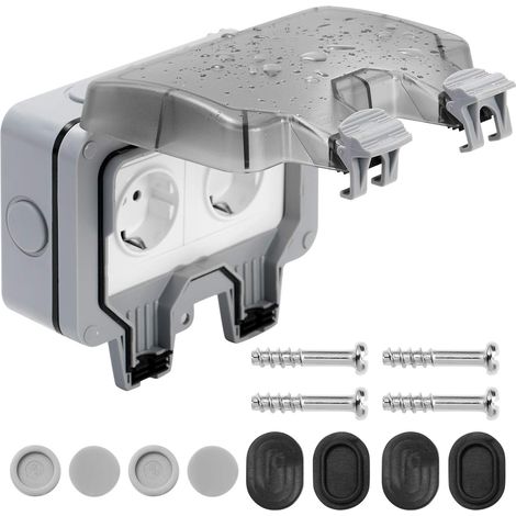 Prise Électrique Extérieure Étanche Ip66 Avec Interrupteur Et Couvercle De Protection - Double Sortie Pour Jardin Et Terrasse - 1 Unité (1/5)