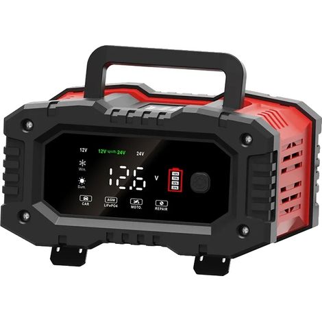Cargador de batería para coche, carga automática de 7 etapas, compatibilidad múltiple, 12-24V 20A 10A (1/2)