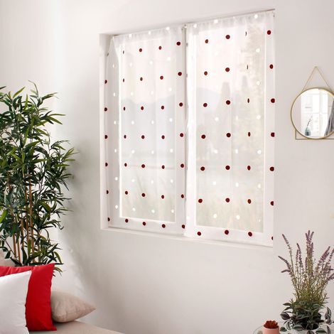 Paire de Voilages "Smarties" 60x120cm Blanc & Bordeaux