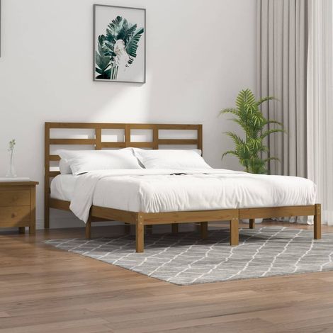 Lit double-200 x 200 cm, Cadre de lit, Lit adulte, Structure de lit Marron miel Bois massif PDKEI88447 (1/5)