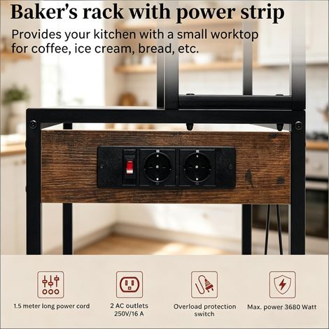 Étagère à café avec prises, meuble de cuisine compact, station de travail mini avec rangement, bar à expresso (1/5)