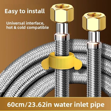 Tuyau flexible double extrémité en acier inoxydable 304 (60 cm), tuyau d'eau chaude et froide flexible, étanche. (1/5)