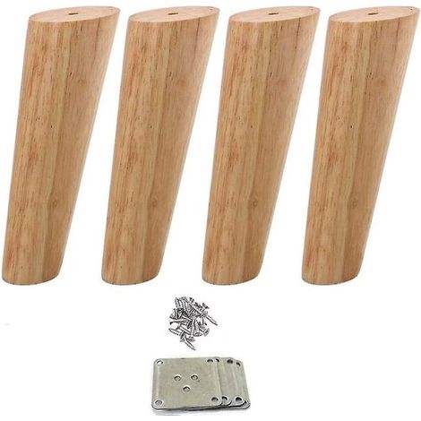 Möbelbeine aus Holz – 4 Stück – 15 cm massiv, konisch – Bankbeine aus Holz – Ersatz-Möbelfüße/Schrankfüße mit Montageplatte (1/5)