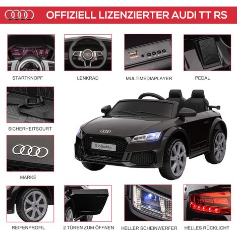 Voiture électrique enfant Audi TT RS Roadster, 3 km/h, télécommande, LED, USB, Noir (1/5)
