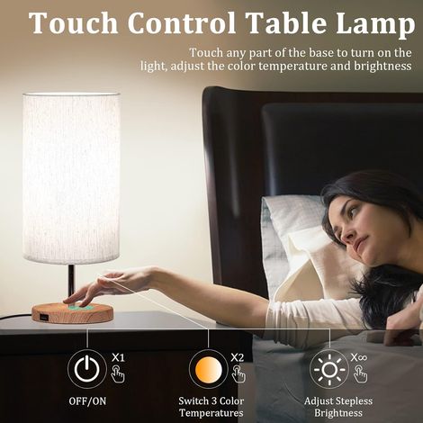 Lampe de Chevet avec Ports de Charge USB, Contrôle Tactile 3 Températures de Couleur et Lampe de Bureau Minimaliste Entièrement Réglable, Ampoules E27 pour la Lecture salon Bureau (1/4)