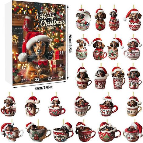Calendrier de l'Avent 2D Teckels - Pendentif Chat - Décoration de Noël - 24 jours - Calendrier de l'Avent - Pendentif à suspendre au sapin - Cadeau de Noël - A (1/5)
