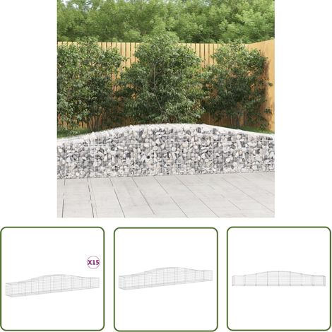 The Living Store Gabionen mit Hochbogen 15 Stk. 400x50x40/60cm Verzinktes Eisen - Gabionen - Gabionenkorb - Gartendeko - Gartenzubehör - Zaun (1/5)