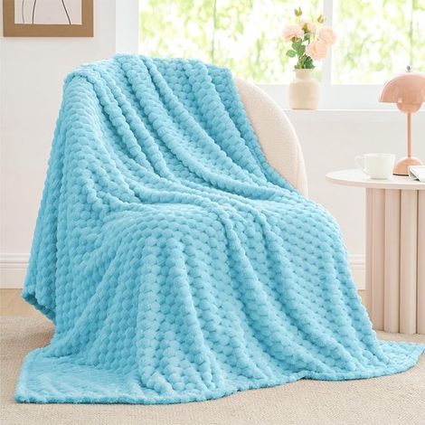 Couverture en Laine Bleu Clair Jacquard 3D 50x60 Pouces – Plaid Doux Duveteux Chaud Canapé Lit Toutes Saisons (1/5)