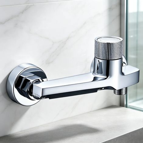 Robinet mitigeur mural noir mat pour baignoire et douche (argenté), robinet de salle de bain moderne avec commande eau chaude/eau froide et vanne dissimulée (1/5)