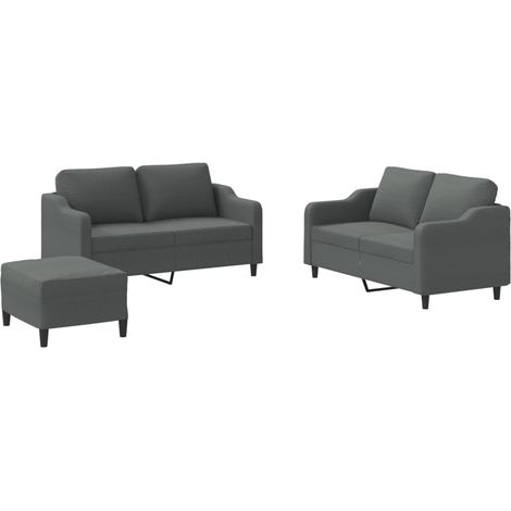 vidaXL Juego de sofás con cojines 3 piezas tela gris oscuro (1/2)
