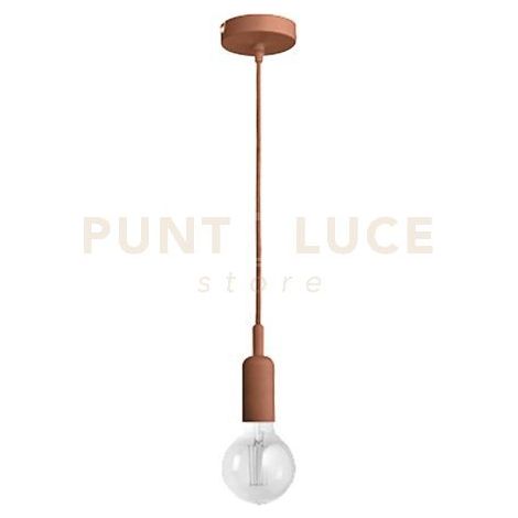GSO093-  PENDENTE FLASH CAVO IN STOFFA E ROSONE RAME 1 LUCE ATTACCO E27 D.4,6CX7,6M