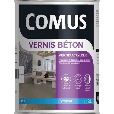 Comus – Vernis béton 3L – Vernis polyuréthane acrylique aspect ciré haute résistance – Pour sols et murs en béton – Séchage rapide 2 couches en 1/2 journée