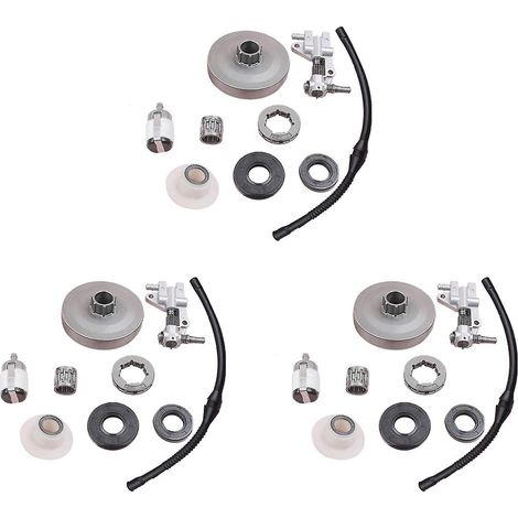 3x Kupplungsritzel, Felge, Trommel, Ölpumpe, Schneckenrad für chinesische 4500er, 5200er und 5800er (45 cm³) Motoren, 5 Öldichtungen, Lithium-Kraftstofffilter