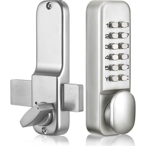 Verrou de porte à code numérique - Chromé - Étanche - Bouton de verrouillage à combinaison - ave clé - Silver (1/4)