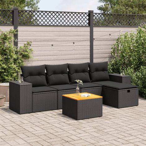 Maison Exclusive - Set Divano da Giardino 6 pz con Cuscini Nero in Polyrattan (1/5)