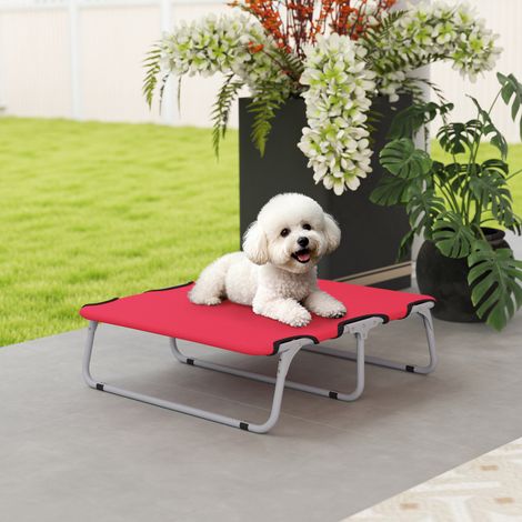 Cama plegable para perros pequeños, para interior y exterior, elevada, de acero y tela Oxford, 71x58x20 cm, roja.