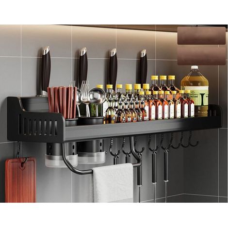 Kitchen Spice Storage Spice Rack Wall Shelf Holder Storage Kitchen Wall Shelf,Black,50cm (1/4)