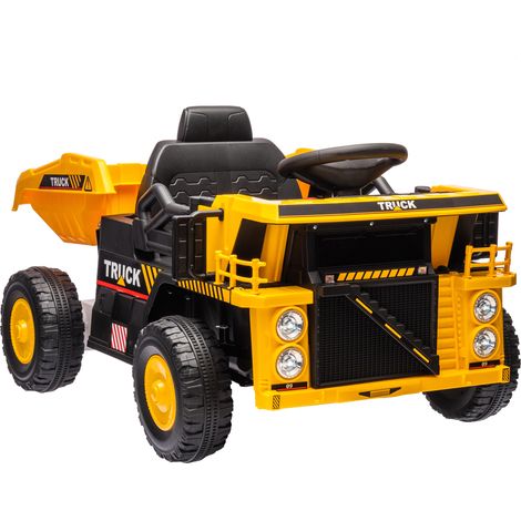 Camion électrique enfant 12V, musique, phares, suspensions, 3-5 ans, jaune
