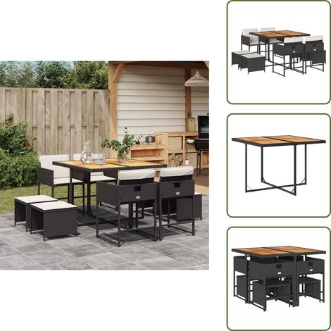 Cuscini da giardino - vidaXL Set da Pranzo da Giardino 9 pz con Cuscini Nero in Polyrattan - Rattan PE