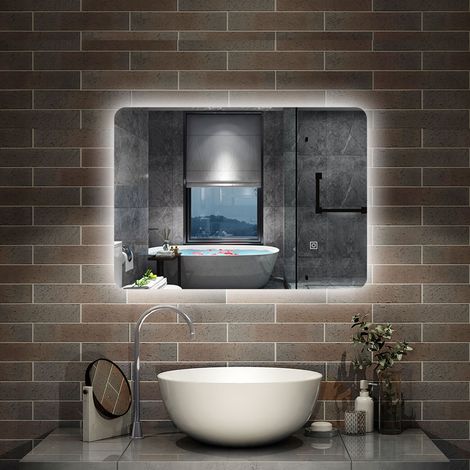 LED Badspiegel Badezimmerspiegel Wandspiegel 3 farben Dimmbar Memory Funktion 60x40cm