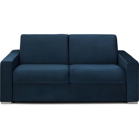 Canapé 3 places convertible express en velours bleu nuit - Couchage lattes larges 140 cm - Matelas 18 cm avec mémoire de forme CALITO (1/4)