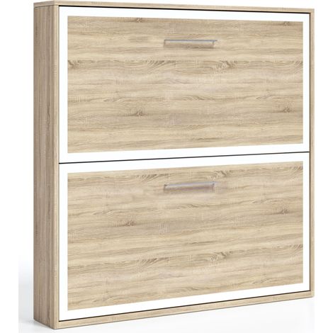 Lit escamotable horizontal superposé 90x200 Labela-Coffrage Carbone-Façade Chêne brun (1/5)