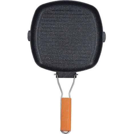 Poêle à griller antiadhésive pour plaque de cuisson, poêle carrée polyvalente avec manche en bois pour