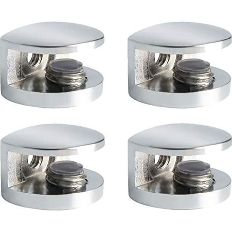 Support Étagère Verre Support d'Étagère Réglable et Adaptable d'Épaisseur de 8-10MM pour Salle de Bain, Fixation Murale à Vis, Finition Chrome Poli en Alliage de Zinc, 4 Pcs (1/4)